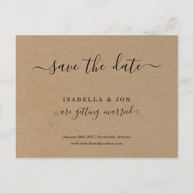 Simple Classic Save the Date Postcard Kraft Paper (Front)