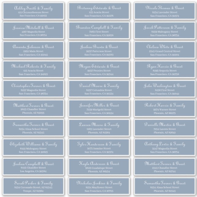 Simple Classic Script Wedding Guest Names Address (Front)