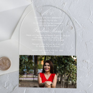 Simple Classic Script XV Photo Quinceañera Acrylic Invitations