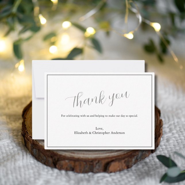 Simple Classic Silver Black Wedding Thank you card (Silver Black Classic Traditional Formal Wedding thank you card)