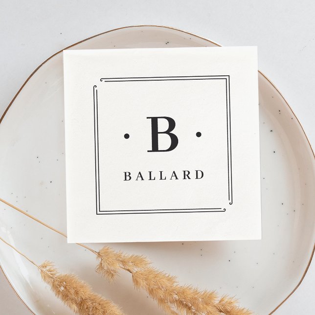 Simple Classic Square Monogram & Name Napkin (Creator Uploaded)