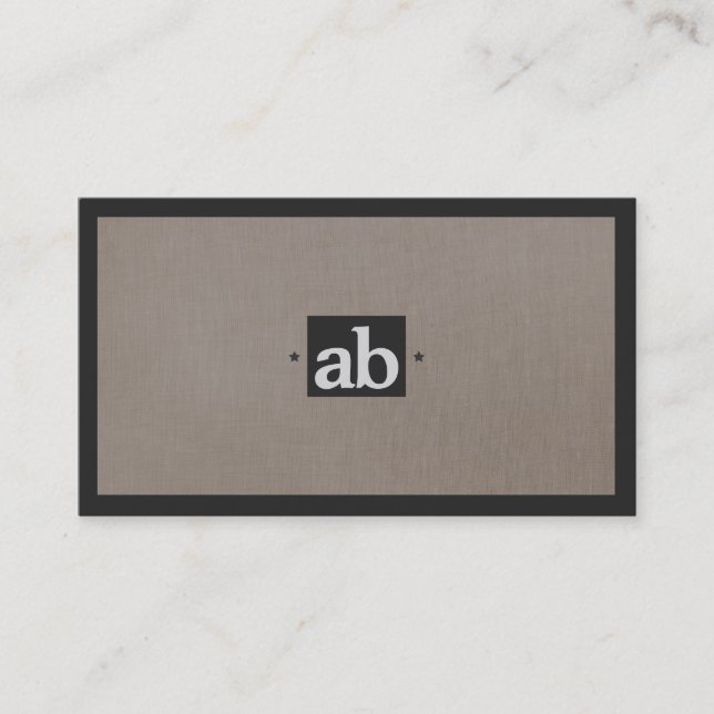 Simple Classic Taupe Faux Linen Monogram Modern Business Card (Front)