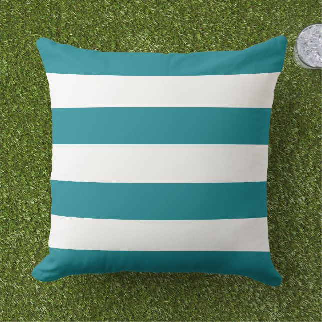 Simple Classic Teal Blue Horizontal Stripes Cushion (Grass)