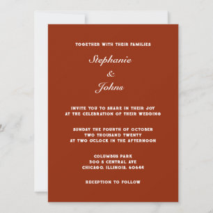 Simple Classic Terracotta Warm Earth Colour Weddin Invitation