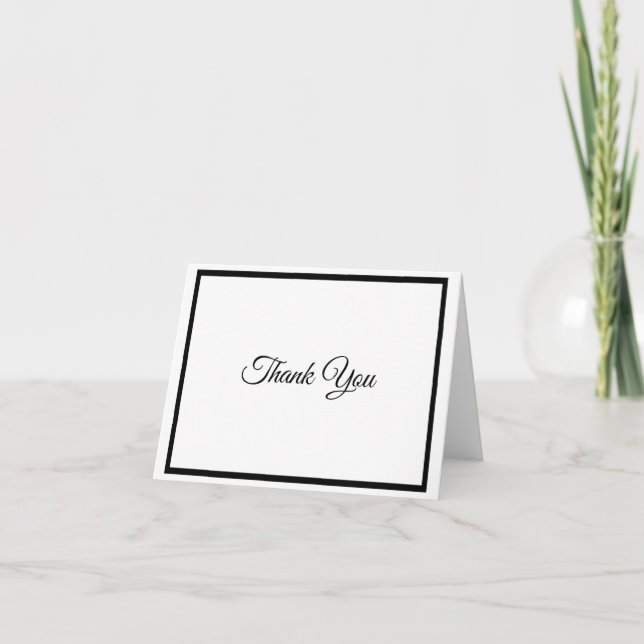 Simple Classic Thank You Stylisht Black Border Note Card (Front)
