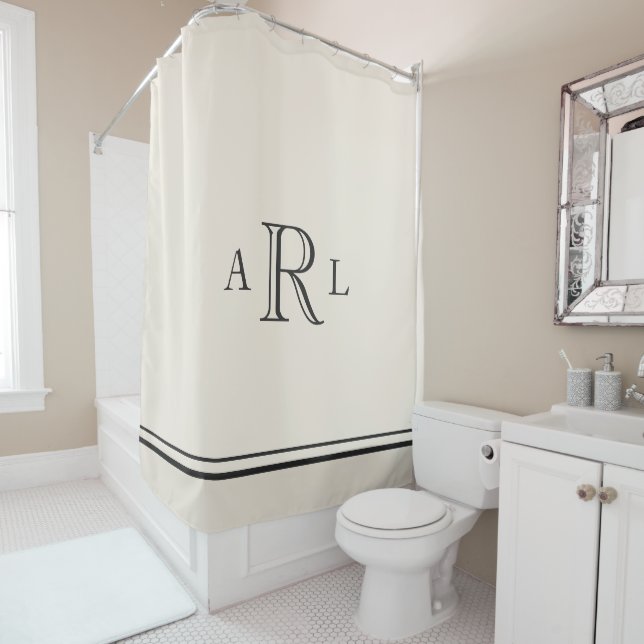 Simple Classic Three Letter Monogram Shower Curtain (In Situ)
