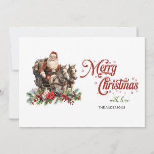 Simple classic timeless Santa horse-drawn sleigh Holiday Card