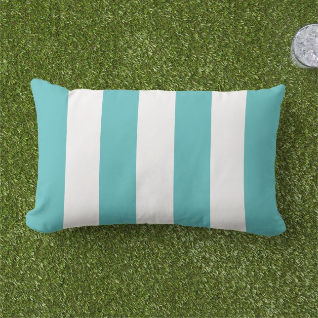 Simple Classic Turquoise Blue Cabana Stripes Lumbar Cushion (Grass)
