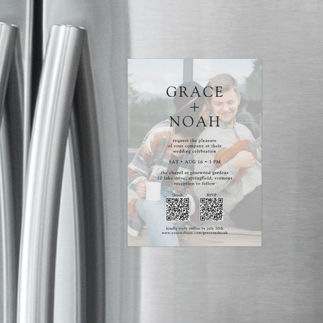 Simple Classic Typography 2 Photo QR RSVP Wedding Magnetic Invitation (Creator Uploaded)