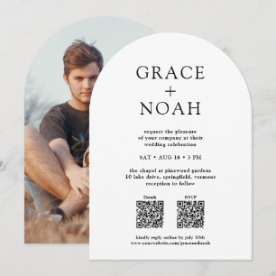 Simple Classic Typography Photo & QR RSVP Wedding Invitation
