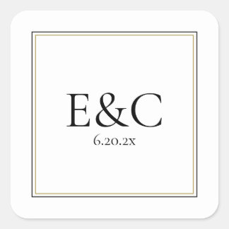 Simple Classic Wedding Monogram Square Sticker