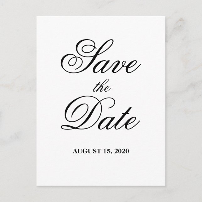 Simple classic white & black wedding Save the Date Postcard (Front)