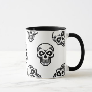 Simple Classic White Pixelated Skull Pattern Mug
