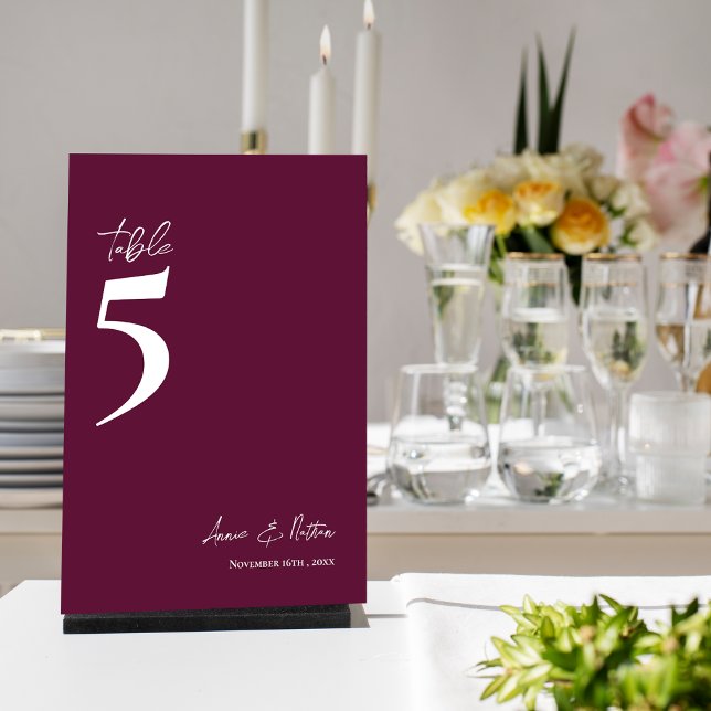 Simple Classic Wine Colour Wedding Table Number (Simple Classic Wine Color Wedding Table Number)