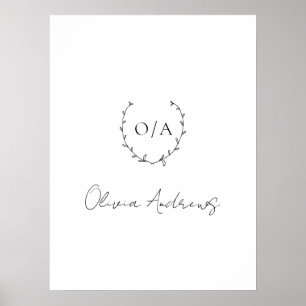 Simple Classic Wreath Crest Elegant Monogram Poster