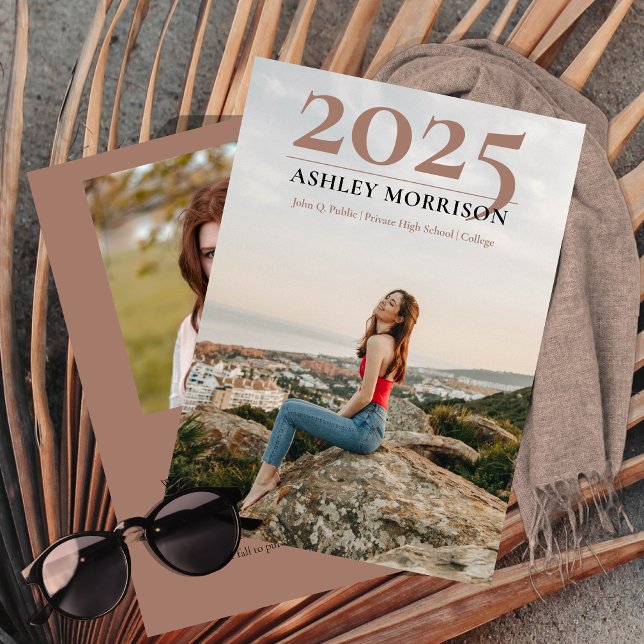 Simple Classy 2025 Two Photo Terracotta Graduation Invitation (Simple Classy 2025 Two Photo Collage Terracotta Graduation Announcement -- Print | Download)