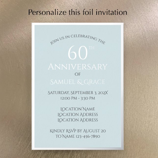 Simple Classy 60th Wedding Anniversary Party  (Personalize this simple elegant silver foil 60th wedding anniversary invitation template.
)