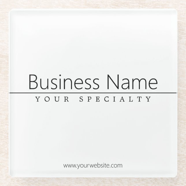 Simple Classy Black Text on White Glass Coaster (Front)
