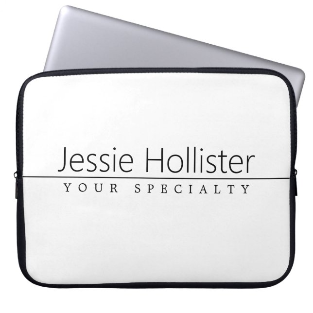 Simple Classy Black Text on White Laptop Sleeve (Front)