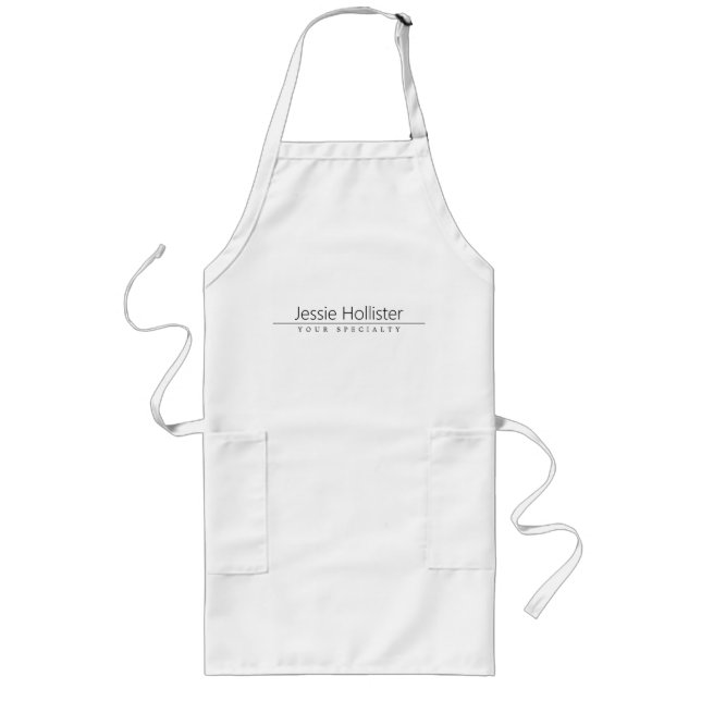Simple Classy Black Text on White Long Apron (Front)