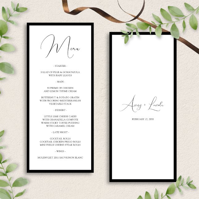 Simple Classy Black & White Border Script Wedding Menu (Creator Uploaded)