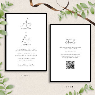Simple Classy Black & White Border Wedding QR Code Invitation