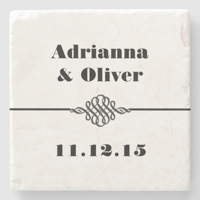 Simple Classy Black White Wedding Stone Coaster (Front)