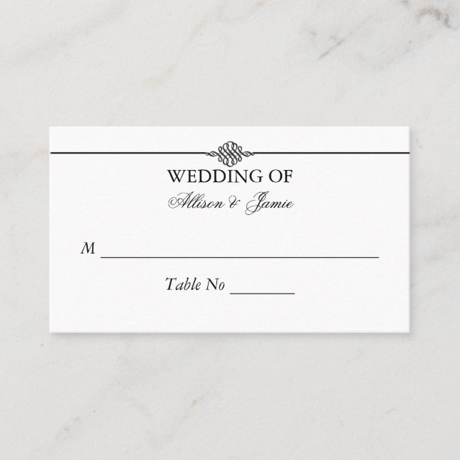 Simple Classy Black White Wedding Table Number Place Card (Front)