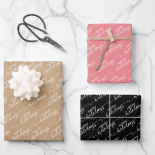 Simple Classy Chic Happy Holidays Greeting Wish Wrapping Paper Sheet