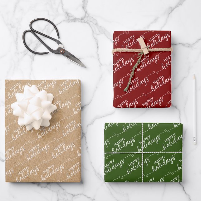 Simple Classy Chic Happy Holidays Greeting Wish Wrapping Paper Sheet (Front)