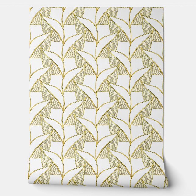  Simple Classy Elegant Cute White and Gold Foliage Wallpaper (Unrolling)