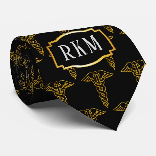 Simple Classy Elegant Gold Caduceus Medical Tie (Rolled)