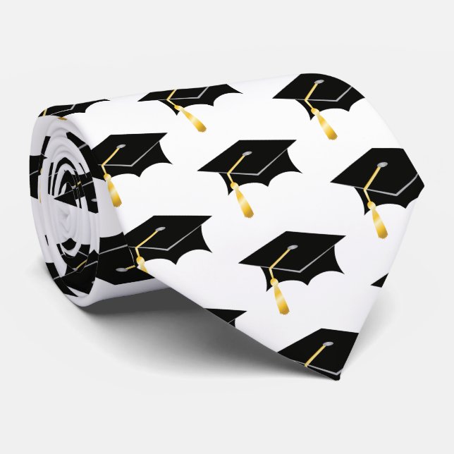 Simple Classy Elegant Grad Cap Pattern Graduation Tie (Rolled)