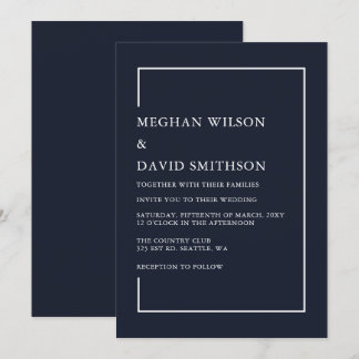 Simple Classy Elegant Navy Modern Wedding Invitation