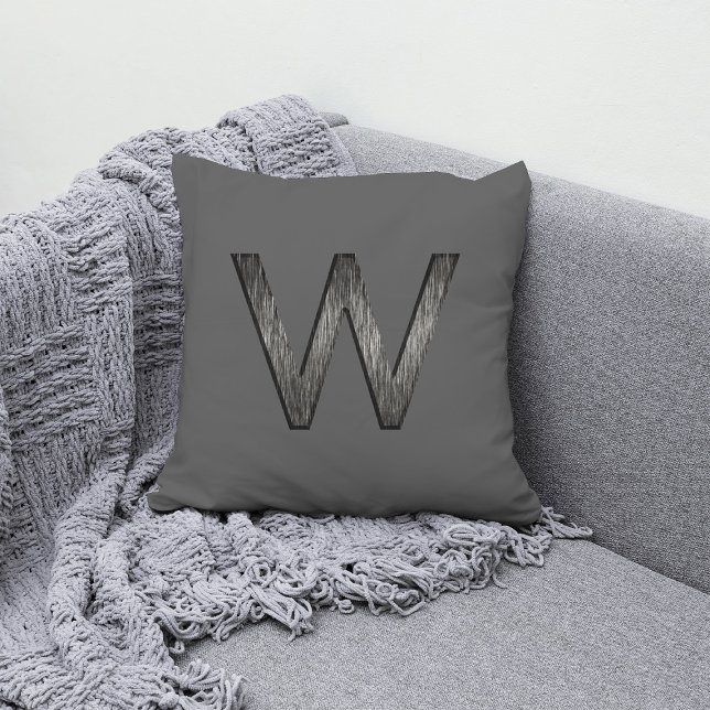   Simple & Classy Grey Black Personalised Monogram Cushion (Creator Uploaded)