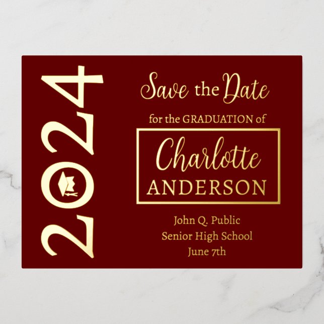 Simple Classy Maroon 2024 Graduation Announcement (Front)