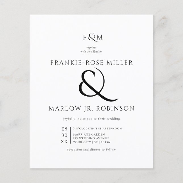 Simple & Classy Monogram Budget Wedding Invitation (Front)