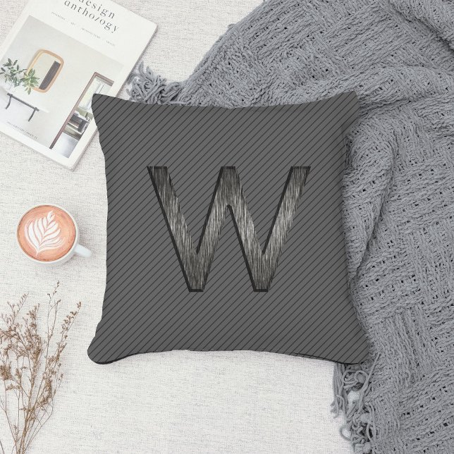  Simple Classy Personalised Monogram Charcoal Grey Cushion (Creator Uploaded)