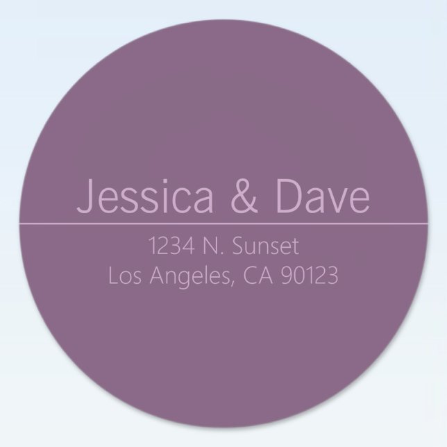 Simple Classy Purple Wedding Return Address Classic Round Sticker (Creator Uploaded)