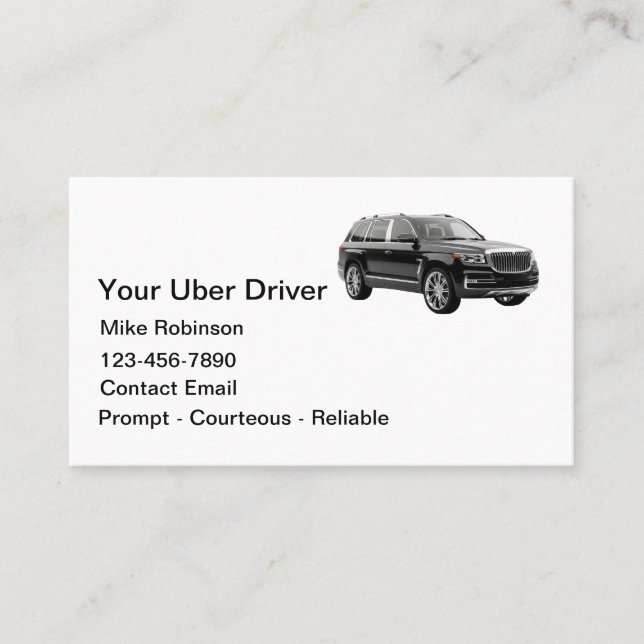 Simple Classy Uber Driver Ride Hailing Business Card (Front)