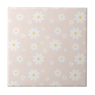 Simple Classy White Daisy Floral Ceramic Tile