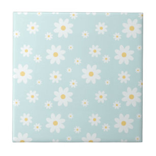 Simple Classy White Daisy Floral Ceramic Tile