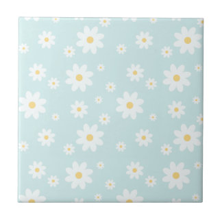 Simple Classy White Daisy Floral Ceramic Tile