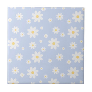 Simple Classy White Daisy Floral Ceramic Tile