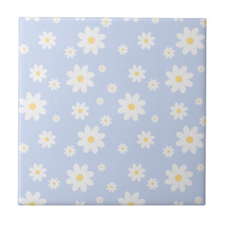 Simple Classy White Daisy Floral Ceramic Tile