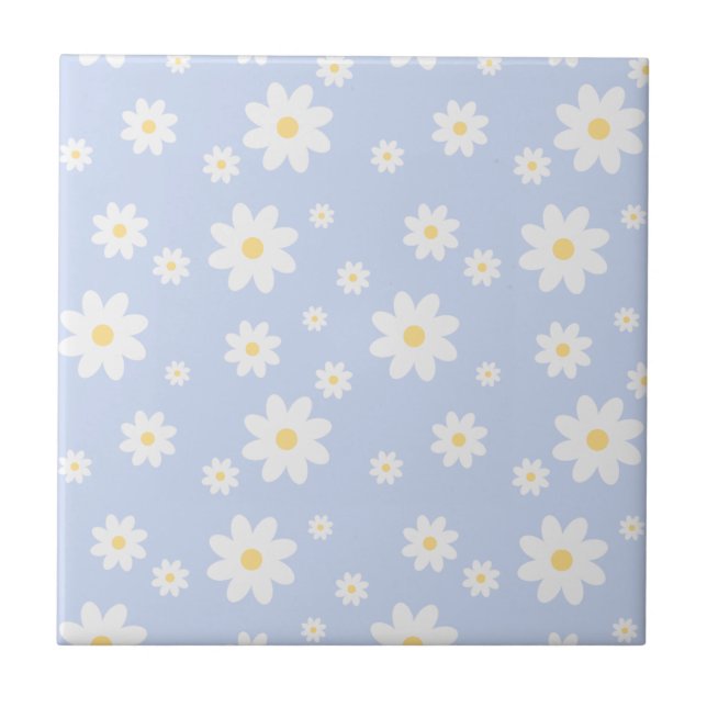 Simple Classy White Daisy Floral Ceramic Tile (Front)