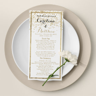 Simple classy white gold confetti Wedding Program