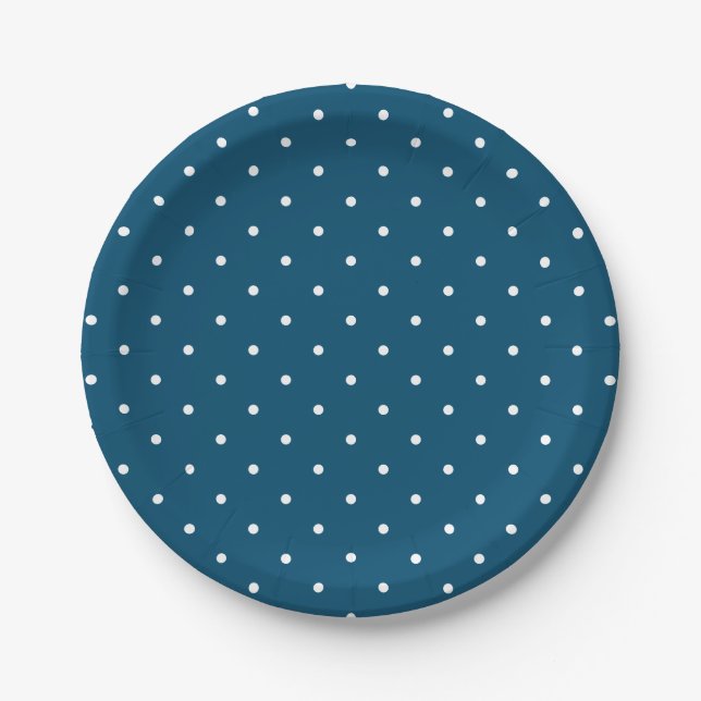 Simple & Classy White Spots on Blue Paper Plates (Front)