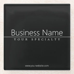 Simple Classy White Text on Black Glass Coaster