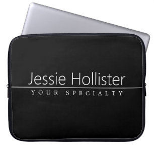 Simple Classy White Text on Black Laptop Sleeve